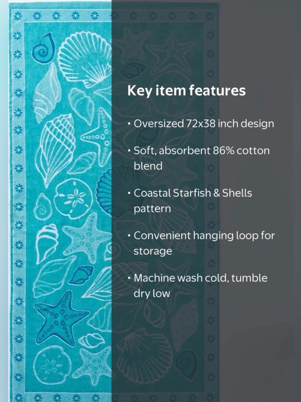 Seashells and Starfish Blue Turquoise Beach Towel